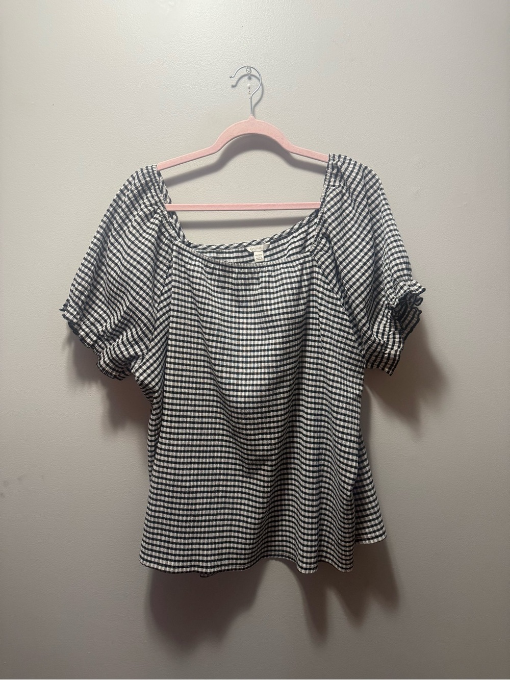 Gingham Puff Sleeve Peasant Top